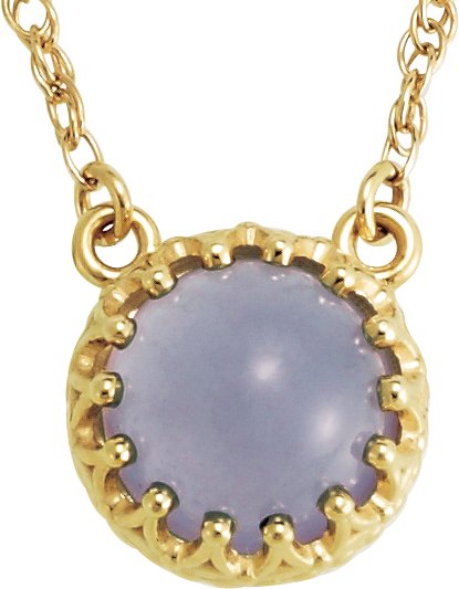 14K Gold Round Natural Blue Chalcedony Cabochon Crown Necklace