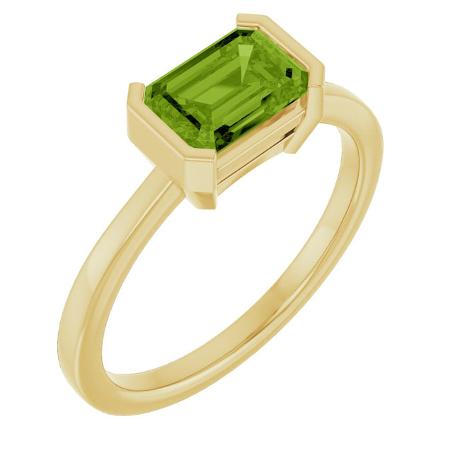 14K Gold Emerald Natural Peridot Half-Bezel Ring - Yellow Gold