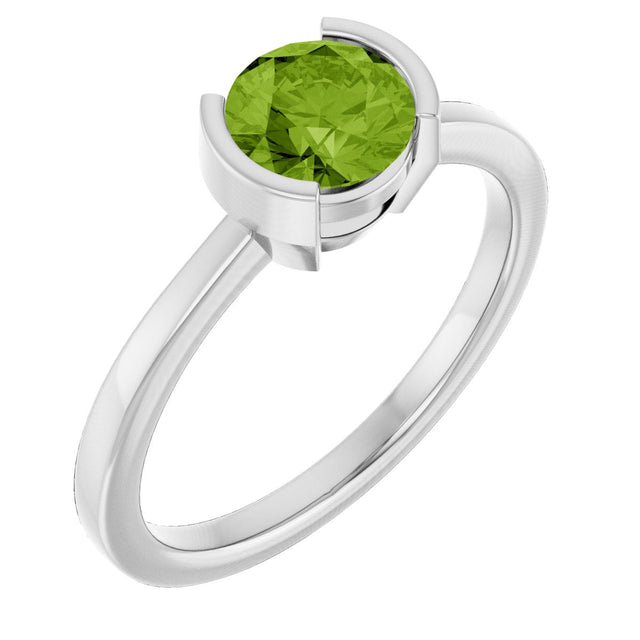 14K Gold Emerald Natural Peridot Half-Bezel Ring - White Gold