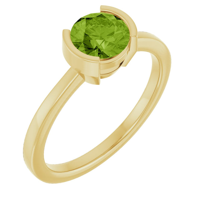 14K Gold Emerald Natural Peridot Half-Bezel Ring - Yellow Gold