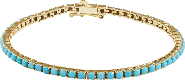 14K Gold Round Natural Turquoise Line Bracelet