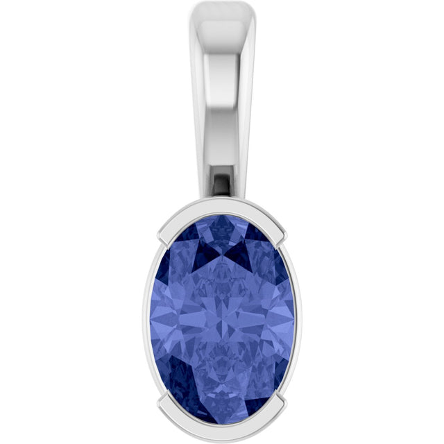 Platinum Oval Natural Tanzanite Half-Bezel Solitaire Pendant
