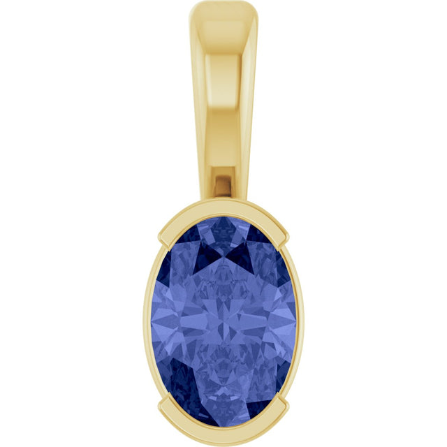 14K Gold Oval Natural Tanzanite Half-Bezel Solitaire Pendant - Yellow Gold