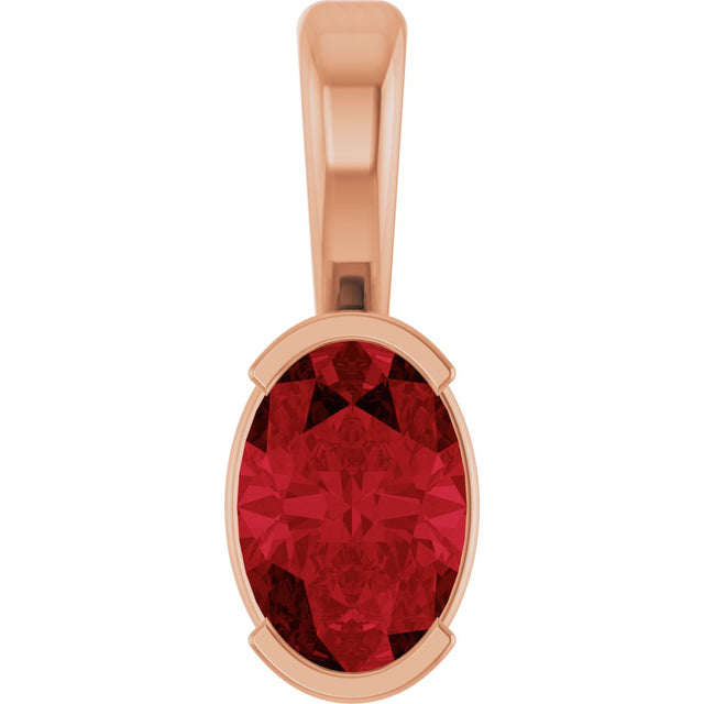 14K Gold Oval Lab-Grown Ruby Half-Bezel Solitaire Pendant - Rose Gold