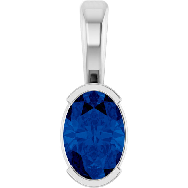 14K Gold Oval Lab-Grown Blue Sapphire Half-Bezel Solitaire Pendant