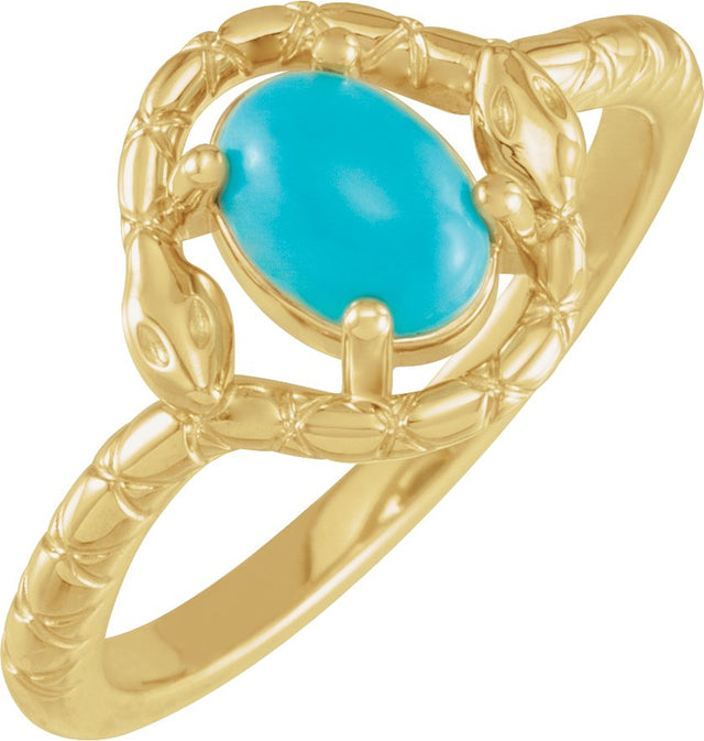 14K Gold Oval Natural Turquoise Cabochon Snake Ring - Yellow Gold