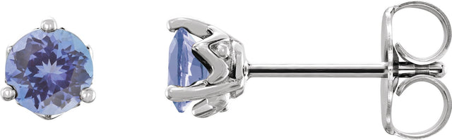Platinum Natural Tanzanite Round 3-Prong Stud Earrings