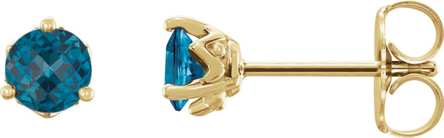 14K Gold Natural London Blue Topaz Round 3-Prong Stud Earrings - Yellow Gold