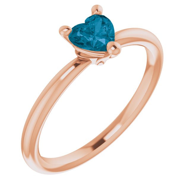 14K Gold Natural London Blue Topaz Heart Solitaire Ring - Rose Gold