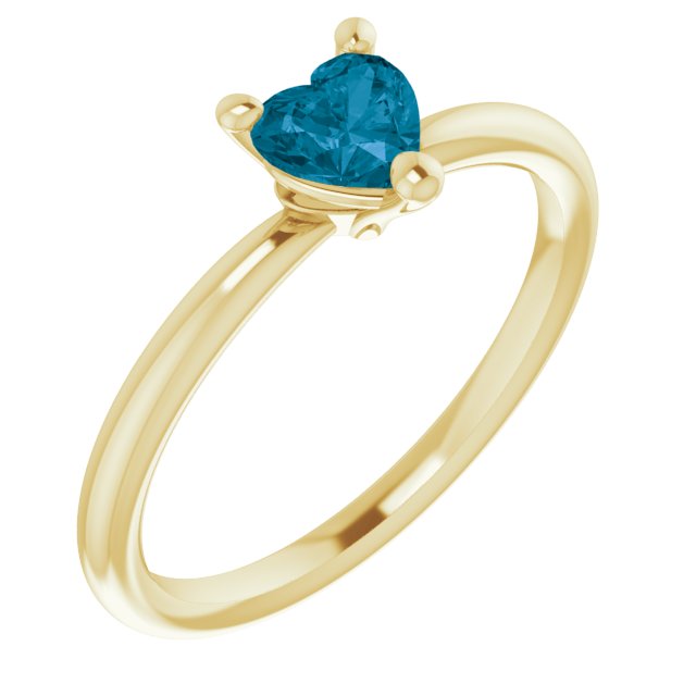 14K Gold Natural London Blue Topaz Heart Solitaire Ring - Yellow Gold