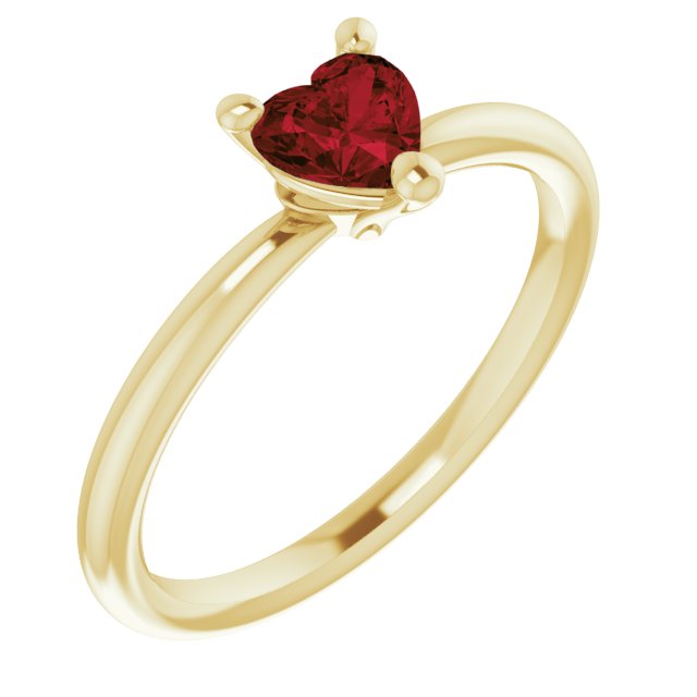14K Gold Natural Mozambique Garnet Heart Solitaire Ring - Yellow Gold