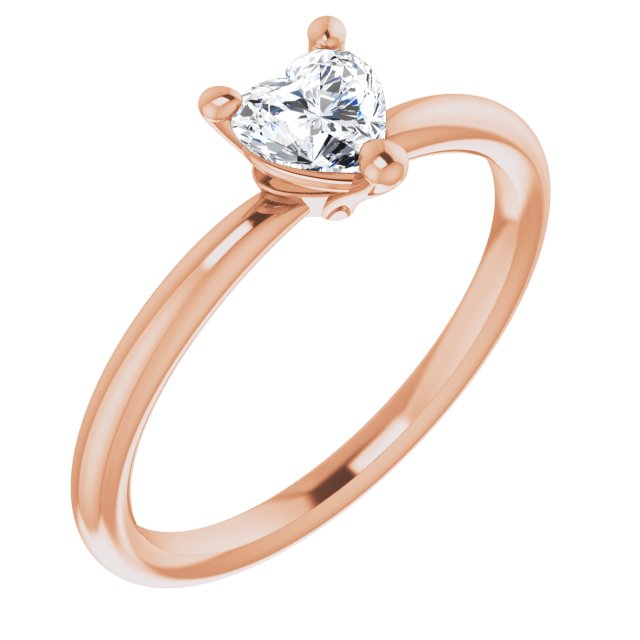 14K Gold Natural White Sapphire Heart Solitaire Ring - Rose Gold