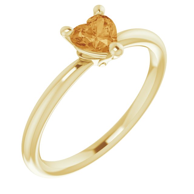 14K Gold Natural Citrine Heart Solitaire Ring - Yellow Gold