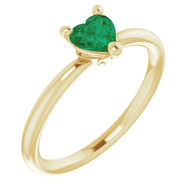14K Gold Lab-Grown Emerald Heart Solitaire Ring - Yellow Gold