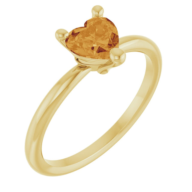14K Gold Natural Citrine Heart Solitaire Ring - Yellow Gold