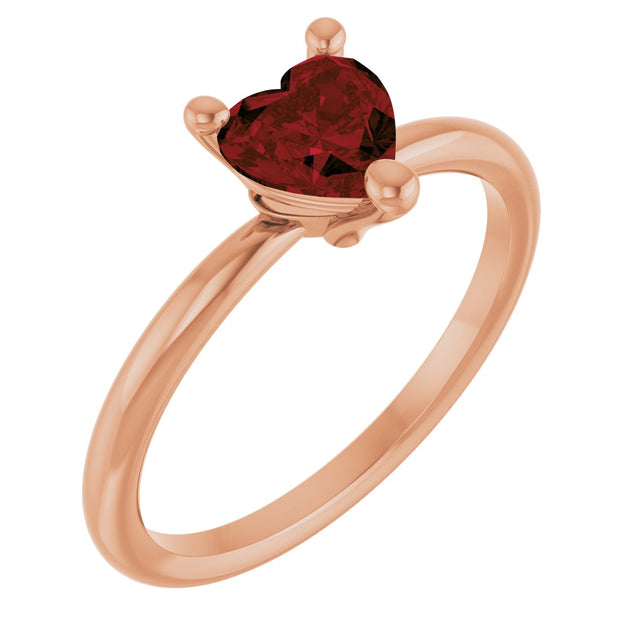 14K Gold Natural Mozambique Garnet Heart Solitaire Ring - Rose Gold