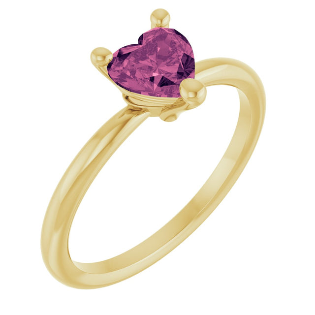 14K Gold Natural Pink Tourmaline Heart Solitaire Ring - Yellow Gold