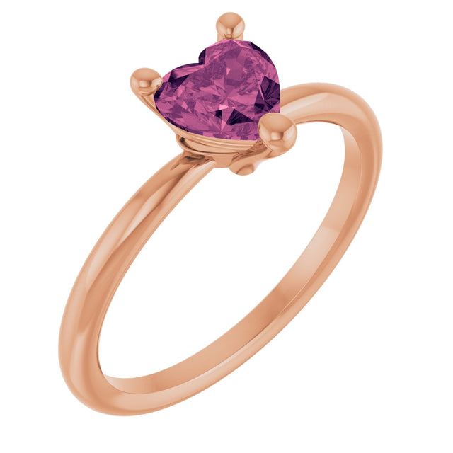 14K Gold Natural Pink Tourmaline Heart Solitaire Ring - Rose Gold