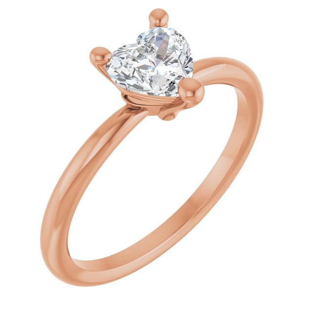 14K Gold Natural White Sapphire Heart Solitaire Ring - Rose Gold