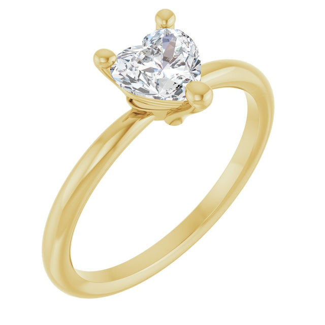 14K Gold Natural White Sapphire Heart Solitaire Ring - Yellow Gold