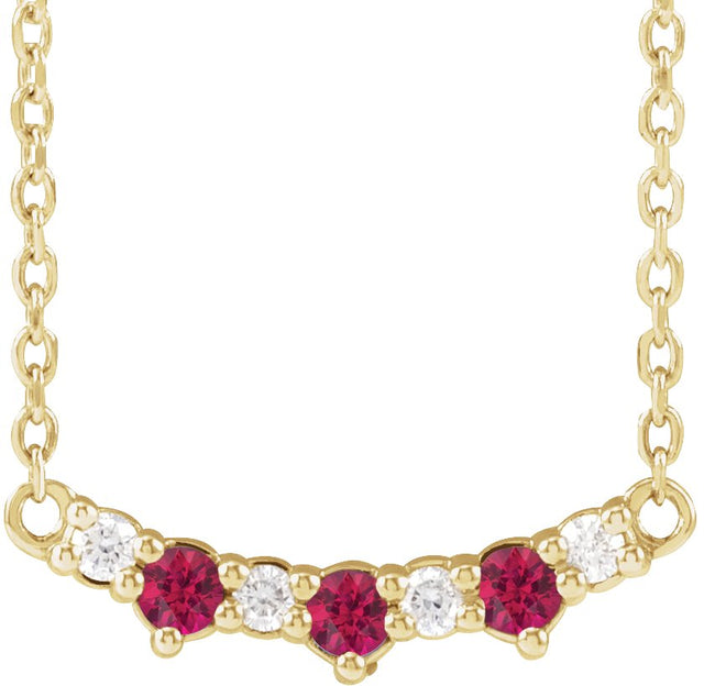 14K Gold Round Lab-Grown Ruby & Natural Diamond Accented Bar Necklace - Yellow Gold
