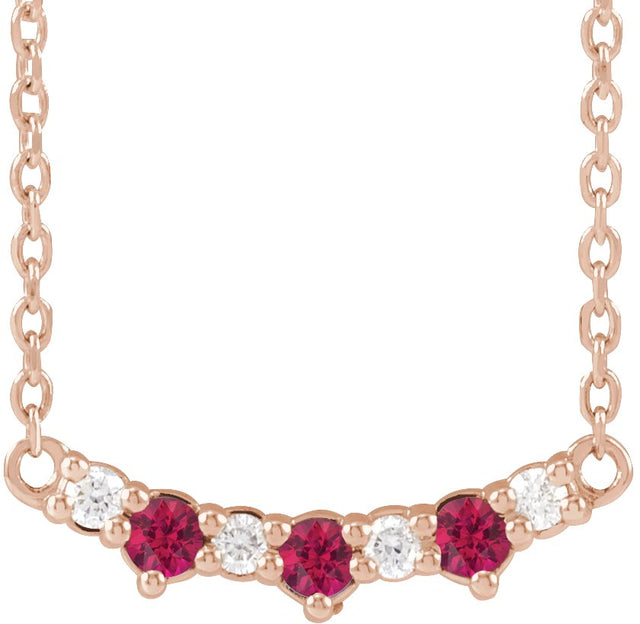 14K Gold Round Lab-Grown Ruby & Natural Diamond Accented Bar Necklace - Rose Gold