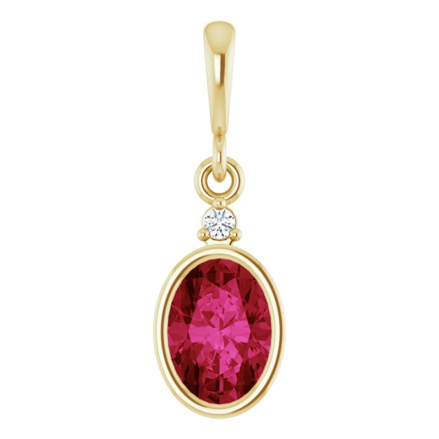 14K Gold Oval Lab-Grown Ruby & Lab-Grown Diamond Accented Bezel-Set Pendant - Yellow Gold