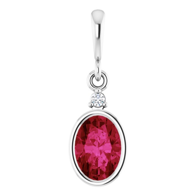 Platinum Oval Lab-Grown Ruby & Lab-Grown Diamond Accented Bezel-Set Pendant