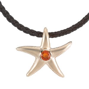 14K Gold Round Natural Mexican Fire Opal Starfish Pendant