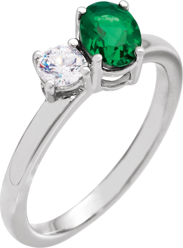 14K Gold Oval Lab-Grown Emerald & Lab-Grown Diamond Accented Ring - White Gold