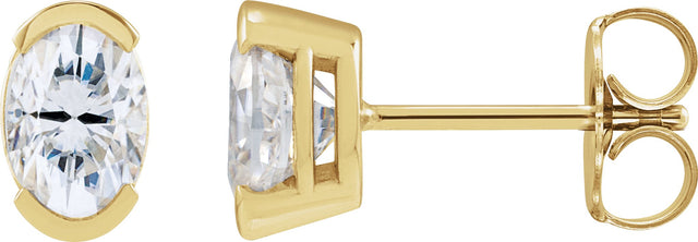 14K Gold Oval Lab-Grown Moissanite Half-Bezel Solitaire Stud Earrings - Yellow Gold