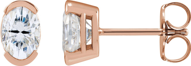 14K Gold Oval Lab-Grown Moissanite Half-Bezel Solitaire Stud Earrings - Rose Gold