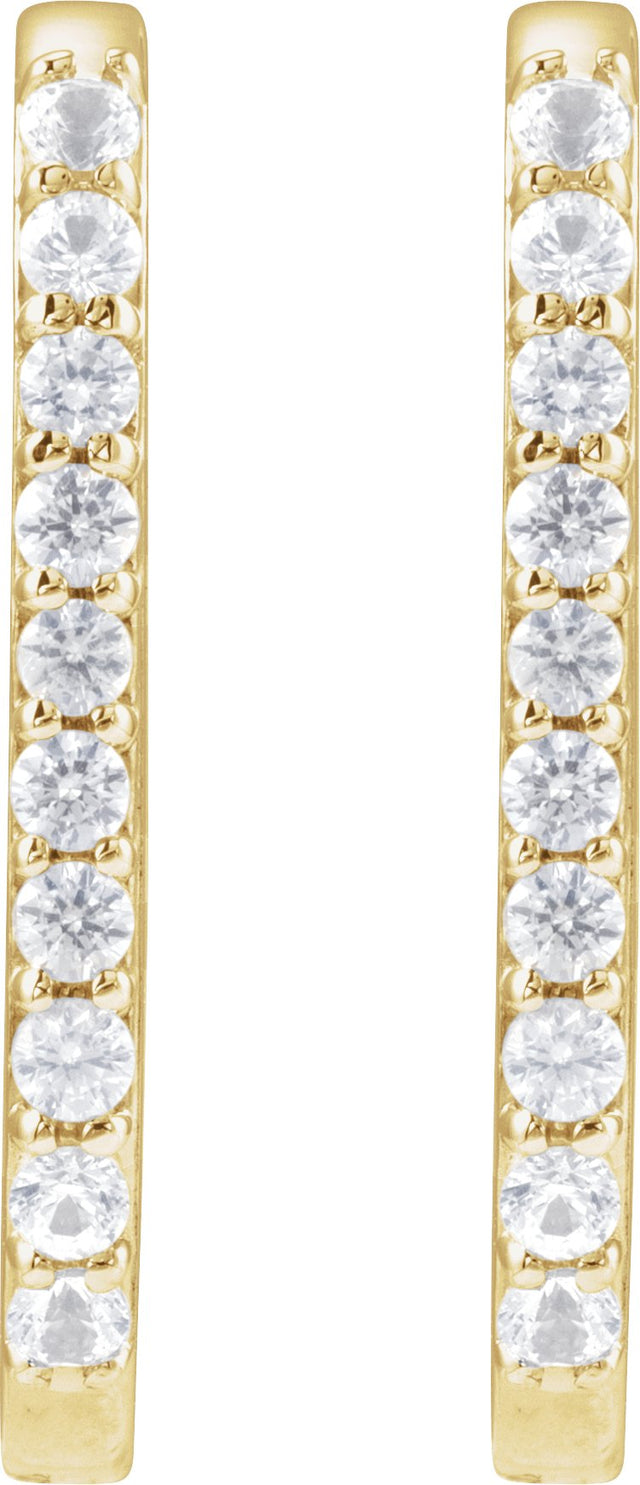 14K Gold Round Natural White Sapphire Accented Elongated Hoop Earrings – 20x13.39mm - Yellow Gold - view 4