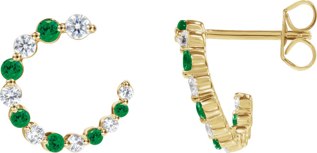 14K Gold Round Natural Tsavorite Garnet & Natural Diamond Accented Front-Back Hoop Earrings - Yellow Gold