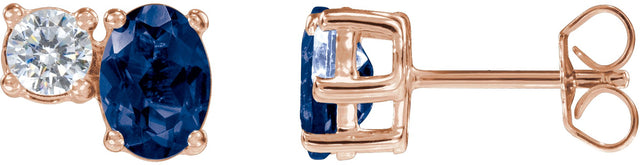 14K Gold Oval Lab-Grown Blue Sapphire & Lab-Grown Diamond Accented Stud Earrings - Rose Gold