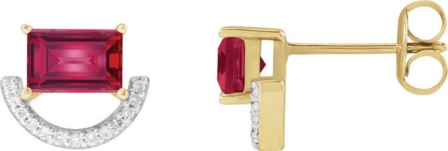 14K Gold Straight Baguette Ruby & Natural Diamond Accented Earrings