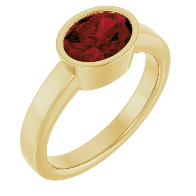 14K Gold Oval Natural Mozambique Garnet Bezel-Set Solitaire Ring – 8x6mm - Yellow Gold