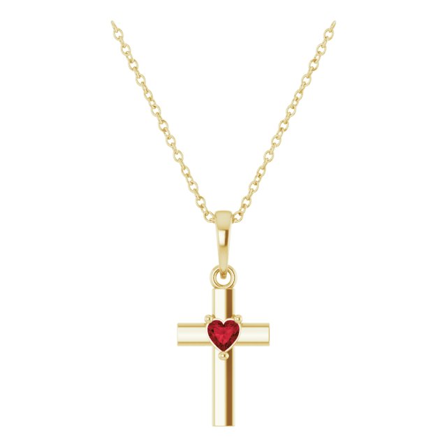 14K Gold Natural Mozambique Garnet Heart Cross Necklace or Pendant - Yellow Gold