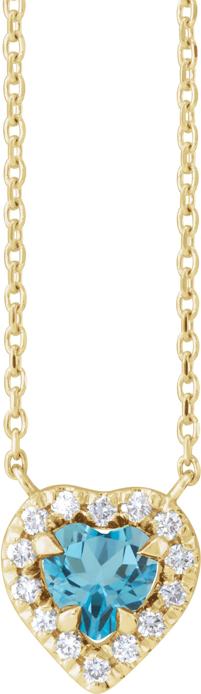 14K Gold Heart Natural London Blue Topaz & Natural Diamond French-Set Solitaire Necklace - Yellow Gold