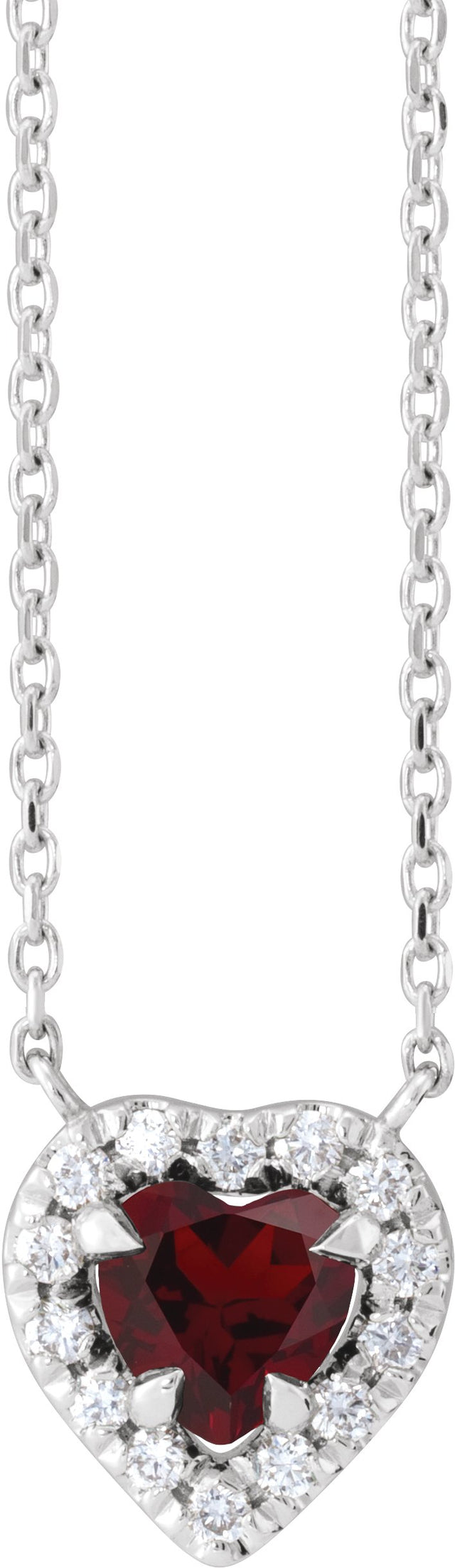 14K Gold Heart Natural Mozambique Garnet & Natural Diamond French-Set Solitaire Necklace - White Gold