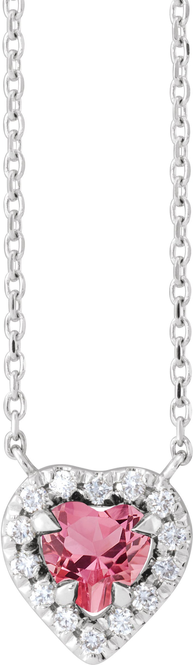 Platinum Heart Natural Pink Tourmaline & Natural Diamond French-Set Solitaire Necklace