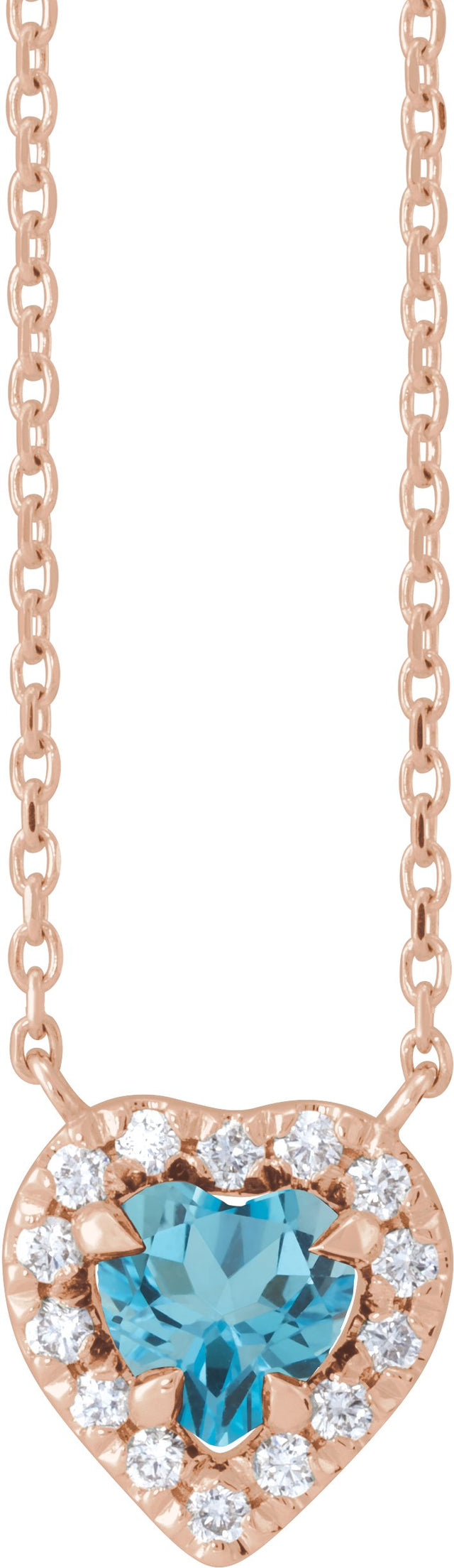 14K Gold Heart Natural London Blue Topaz & Natural Diamond French-Set Solitaire Necklace - Rose Gold