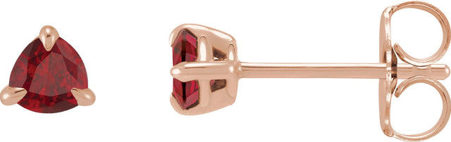 14K Gold Natural Ruby Trillion 3-Prong Claw Earrings - Rose Gold