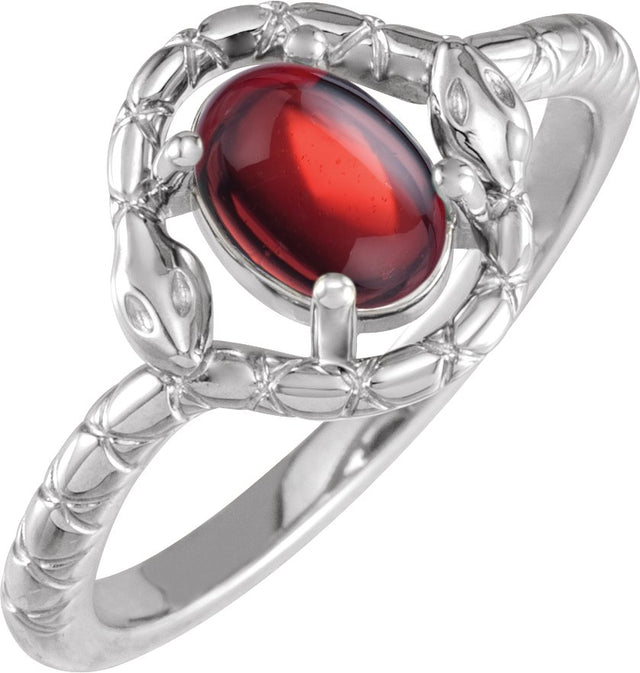 Platinum Oval Natural Mozambique Garnet Cabochon Snake Ring