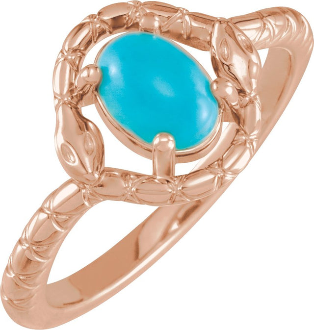 14K Gold Oval Natural Turquoise Cabochon Snake Ring - Rose Gold