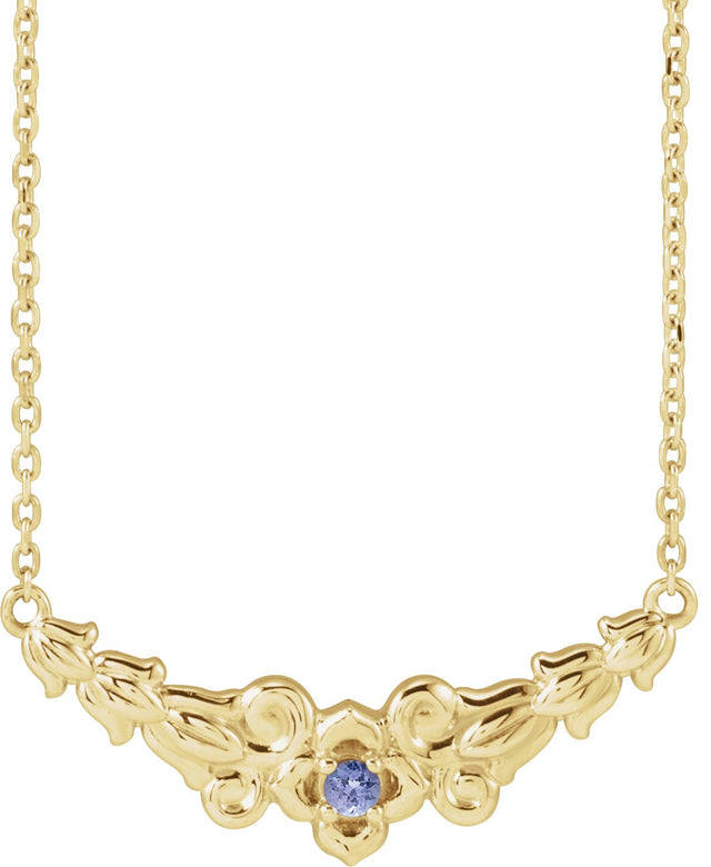 14K Gold Round Natural Tanzanite Floral Necklace - Yellow Gold