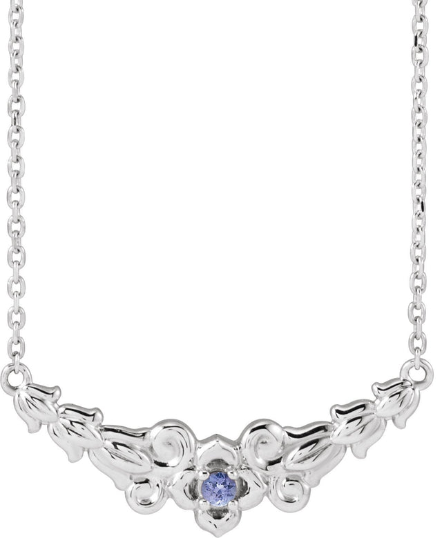 14K Gold Round Natural Tanzanite Floral Necklace - White Gold