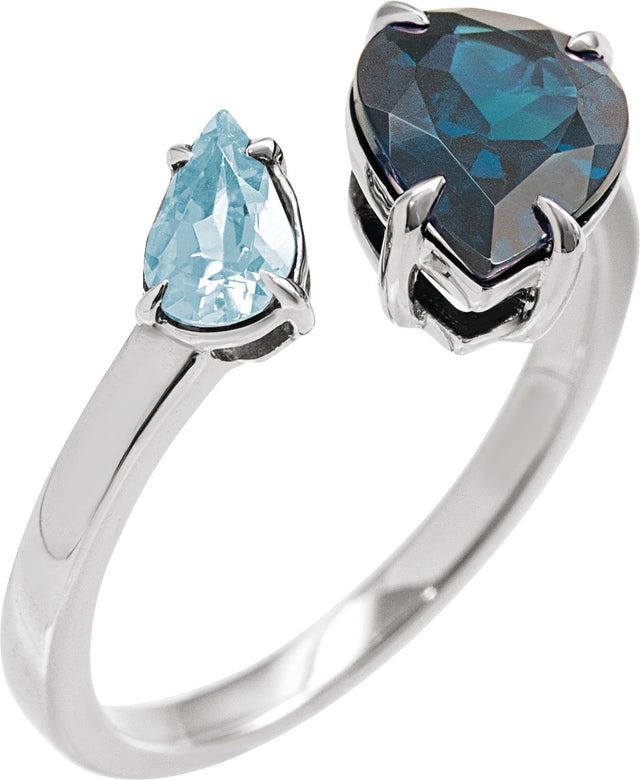 14K Gold Pear Natural London Blue Topaz & Natural Sky Blue Topaz Negative Space Ring - White Gold