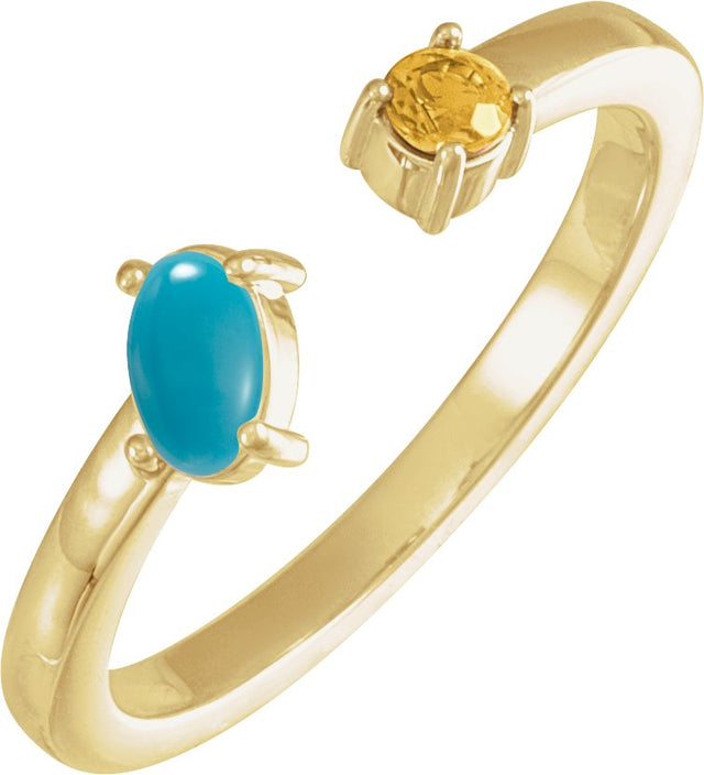 14K Gold Oval Natural Turquoise & Natural Citrine Two-Stone Negative Space Ring - Yellow Gold