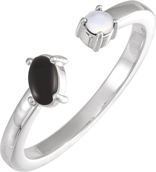 Platinum Oval Natural Black Onyx & Natural Blue Sheen Moonstone Two-Stone Negative Space Ring